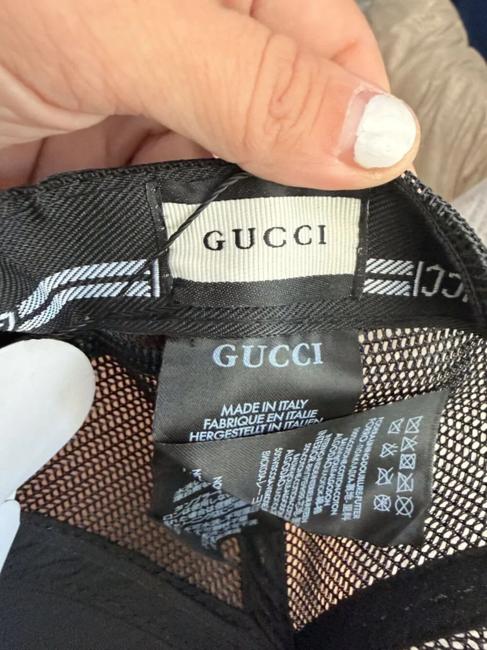 Gucci GG Logo Trucker Hat With Mesh Back Snake Detail & Red-Green Stripe
